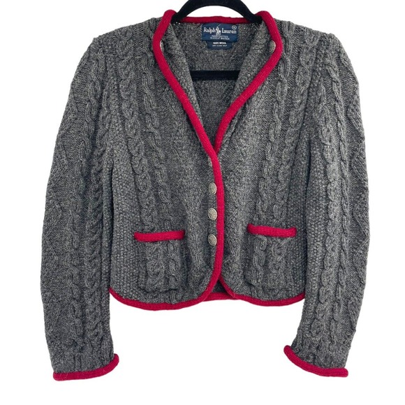 Ralph Lauren Sweaters - Ralph Lauren Hand Knitted Wool Cardigan Sweater Blazer Great Britain Gray Sz S